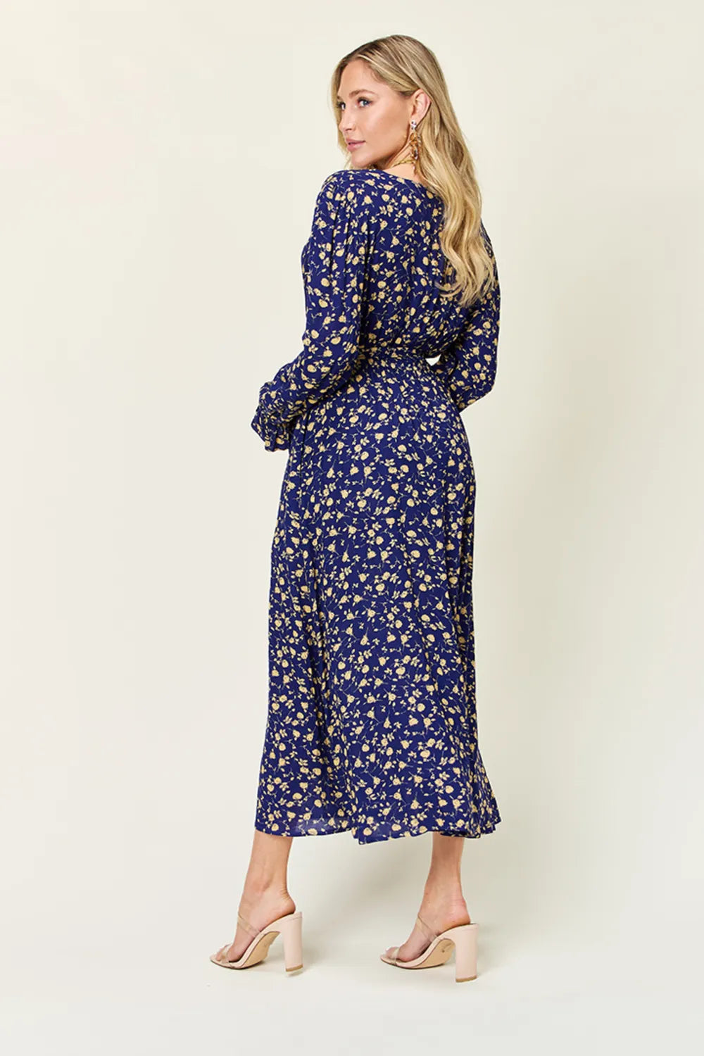 Double Take Full Size Tie Back Flounce Sleeve Dress - Roe Creation