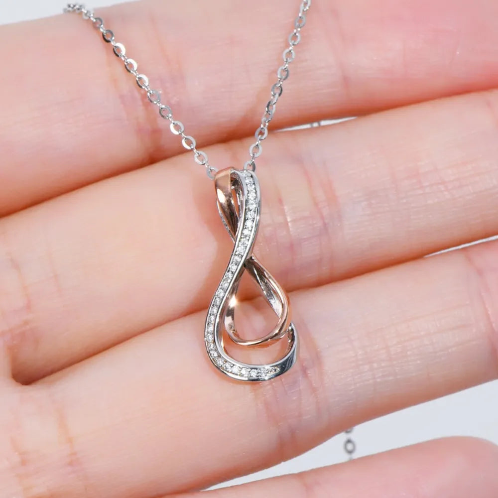 925 Sterling Silver Inlaid Moissanite Infinity Pendant Necklace - Roe Creation