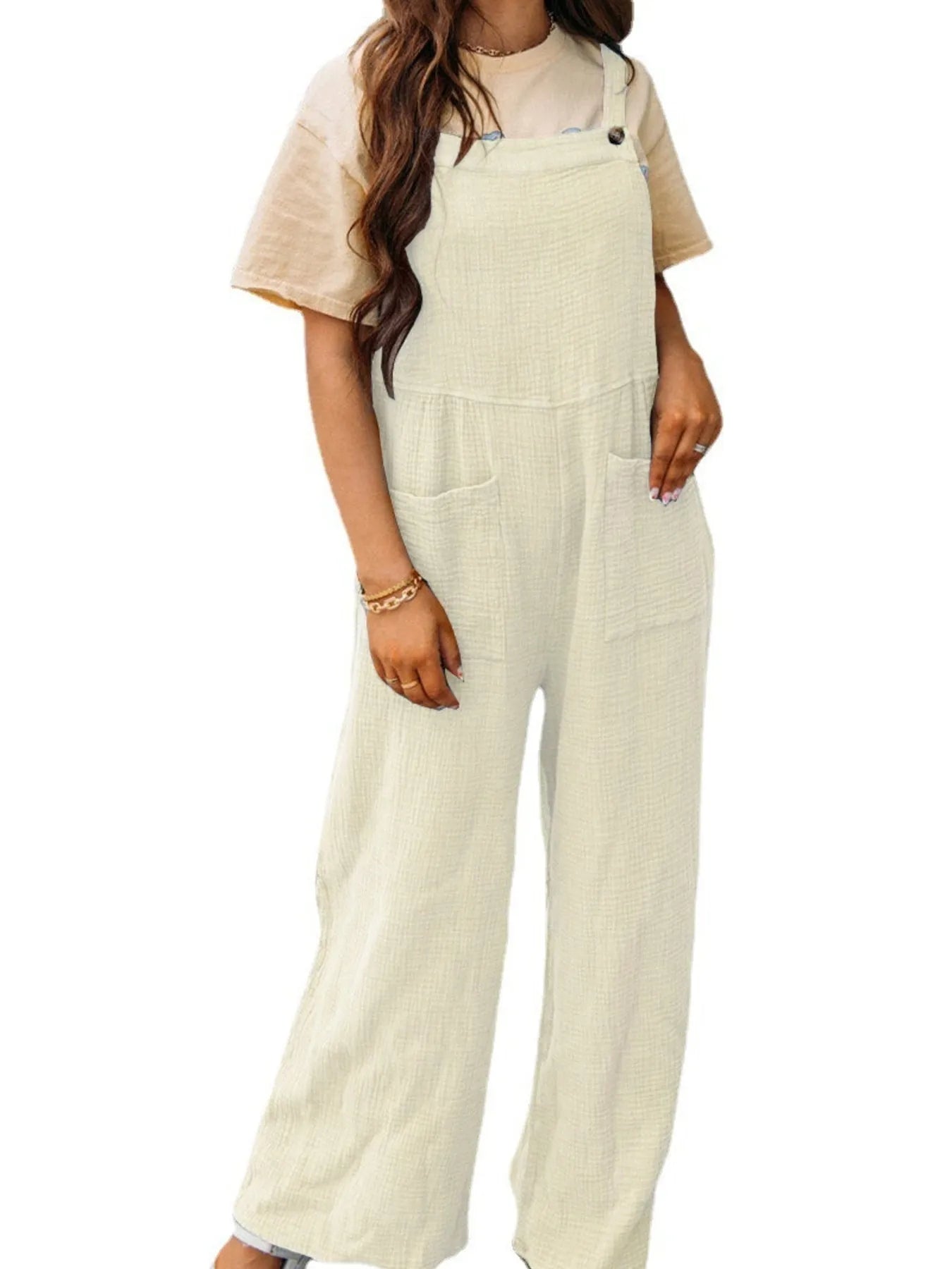 Full Size Casual Wide Leg Textured Overalls Plus Size - Roe Creation