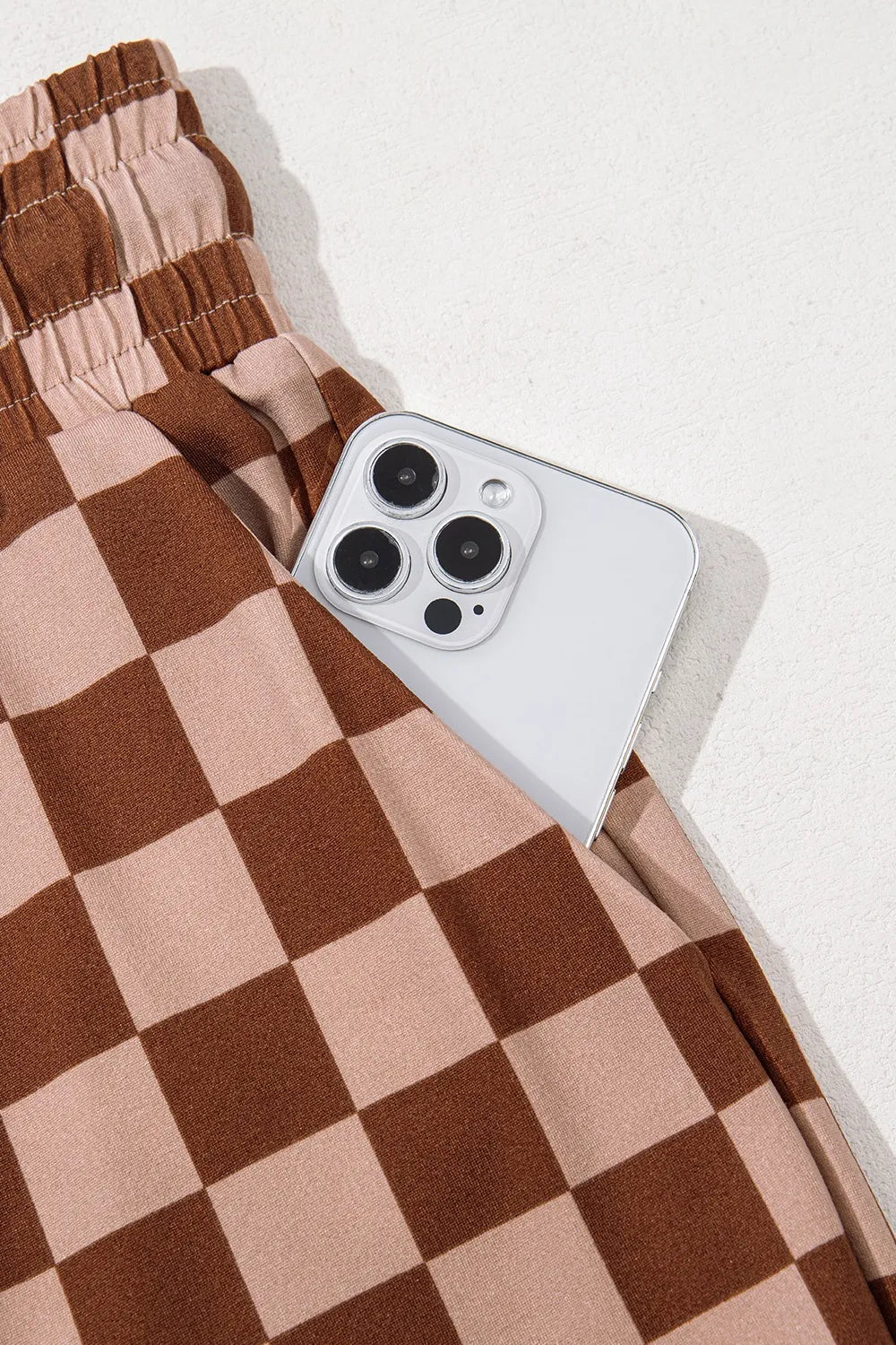 Checkered Elastic High Waist Loose Casual Pants - Roe Creation