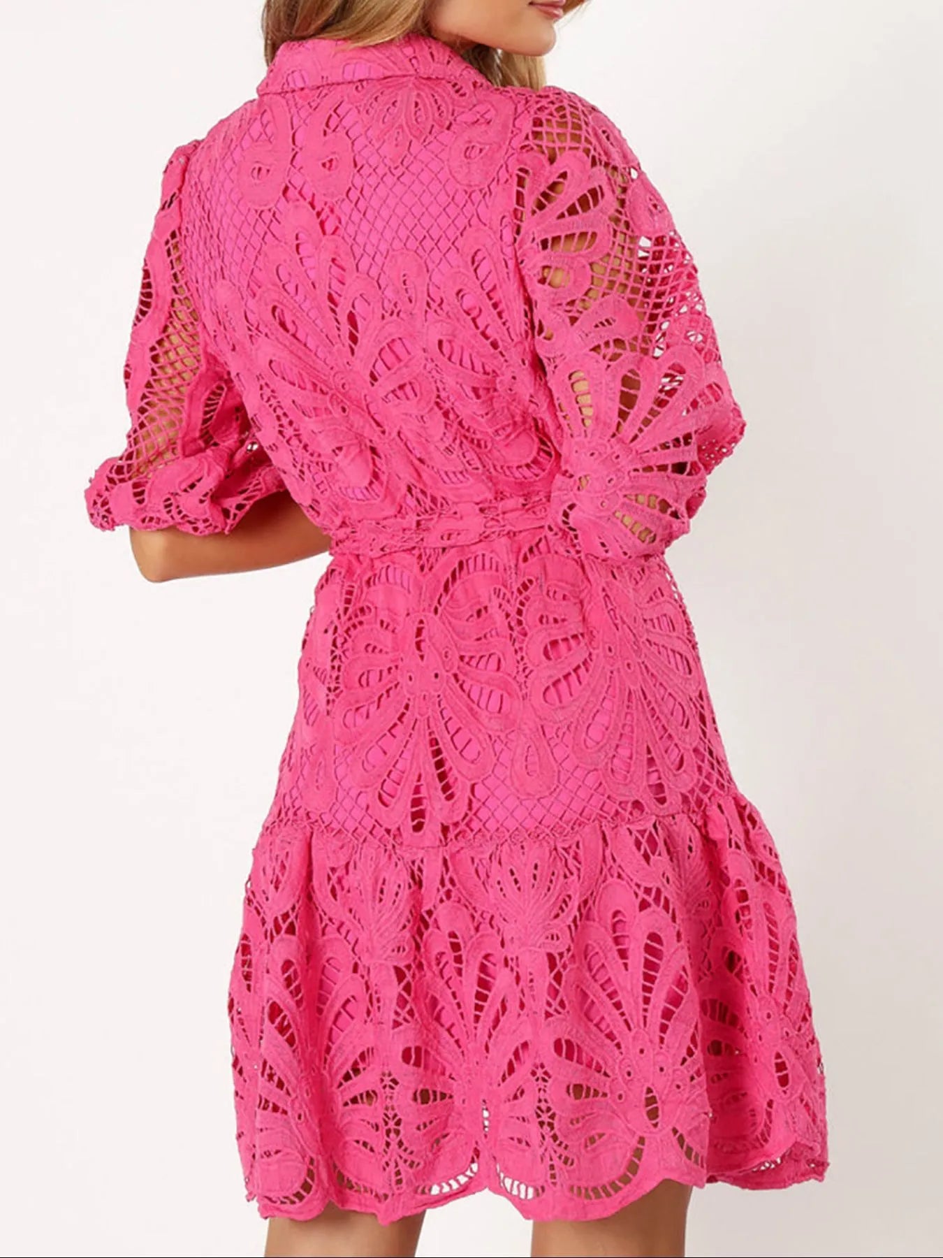 Lace Tie Waist Half Sleeve Dress - Roe Creation