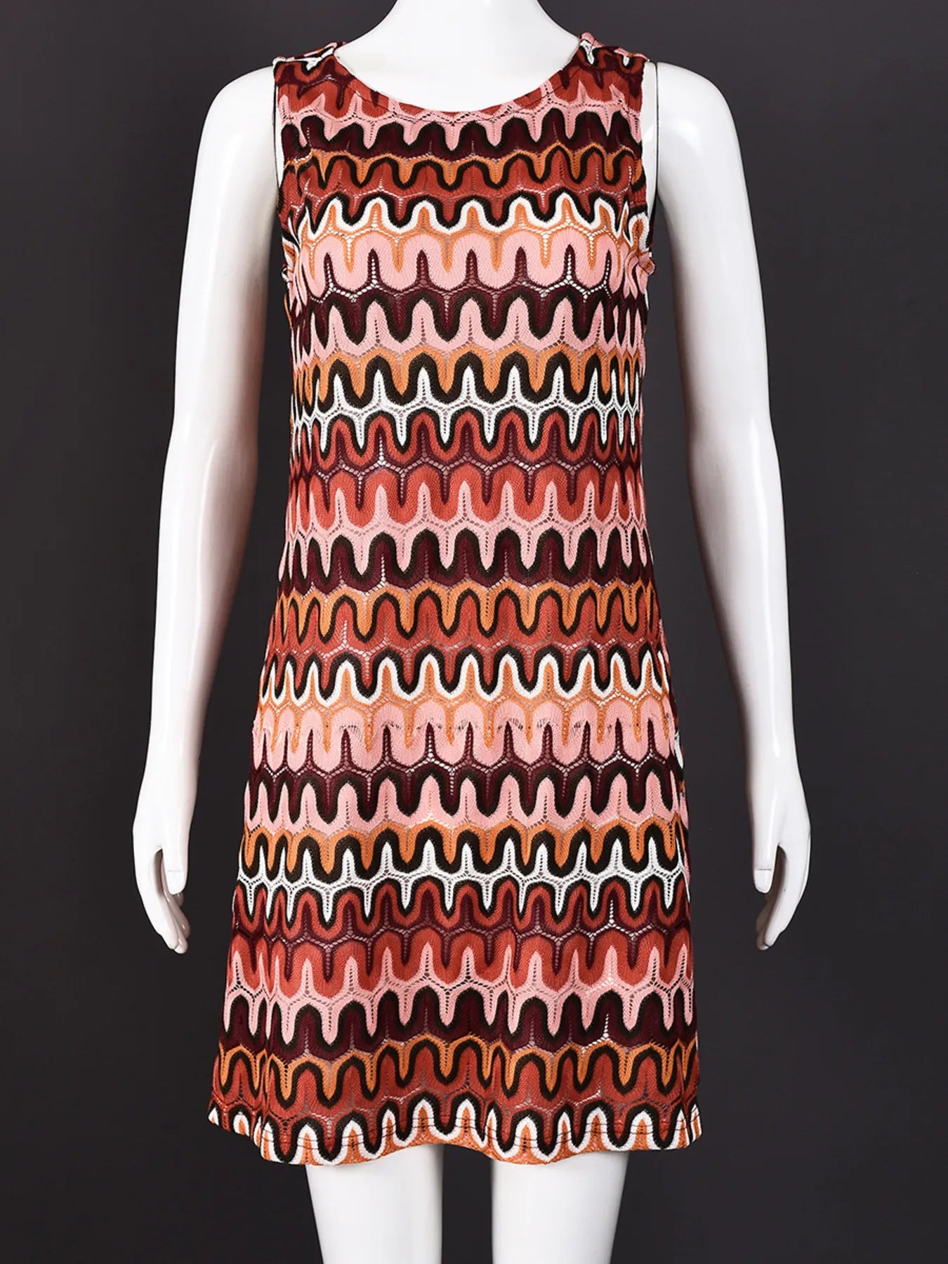 Printed Round Neck Sleeveless Dress - Roe Creation