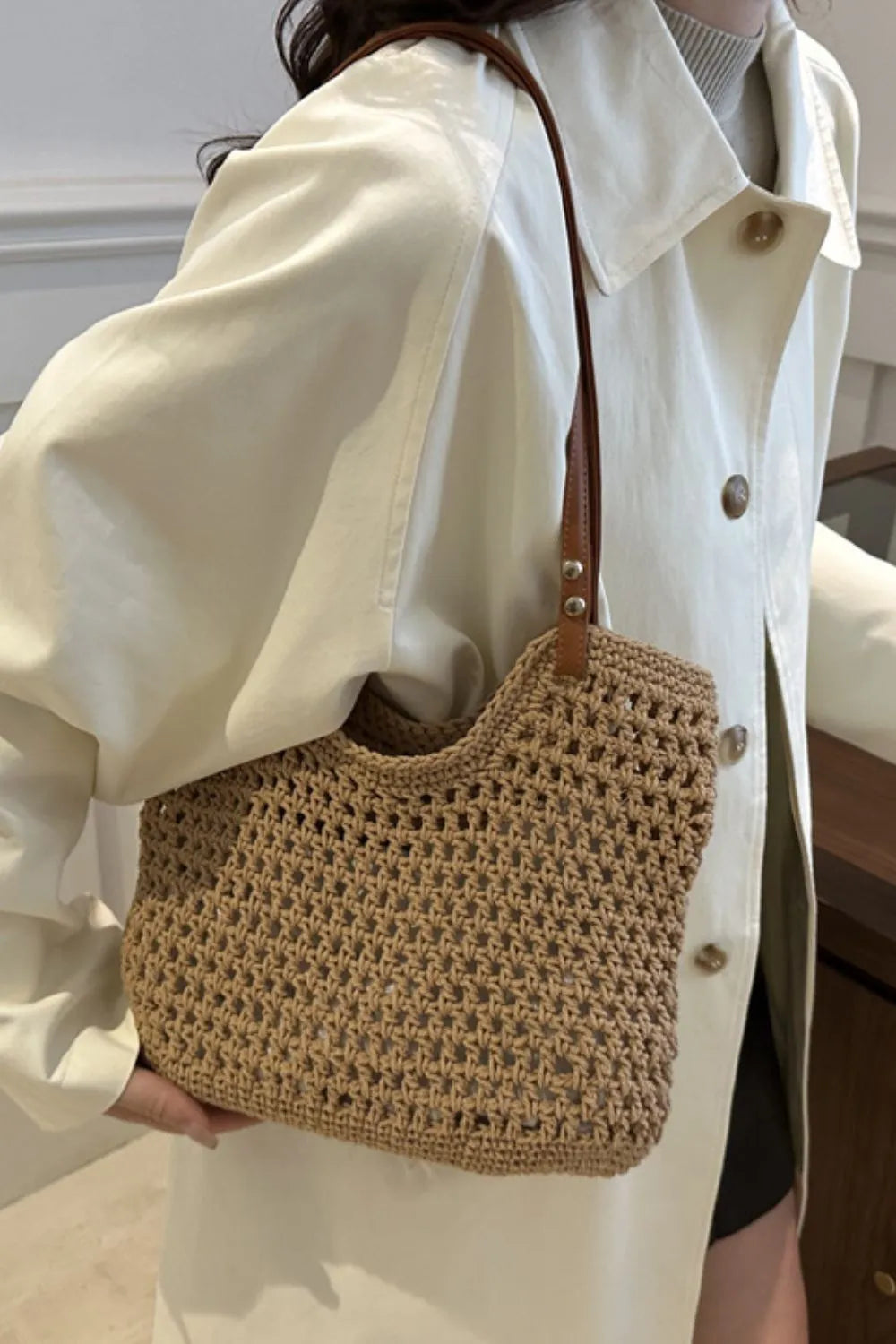 Openwork Woven Tote Bag - Roe Creation