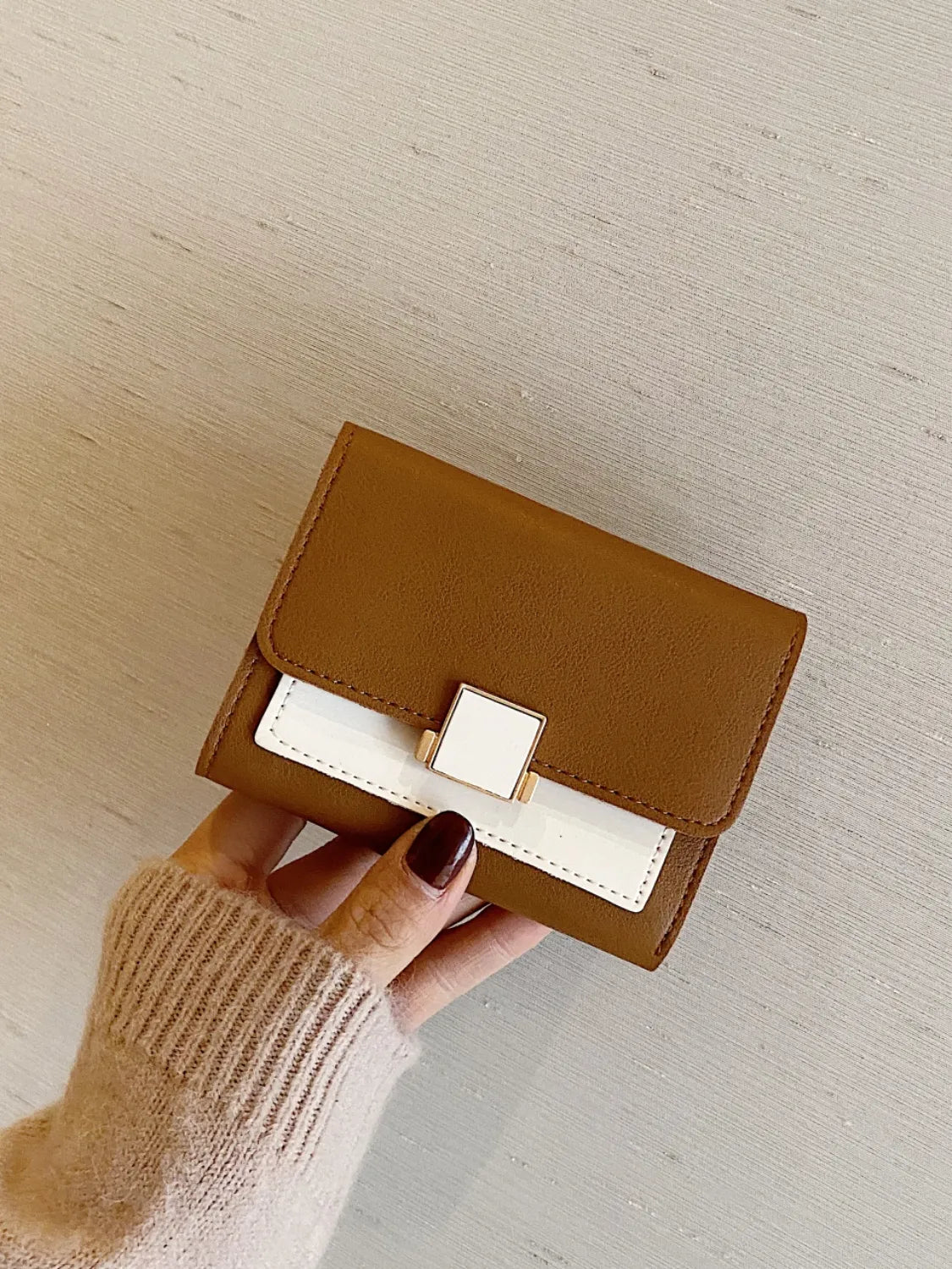 Contrast PU Leather Wallet - Roe Creation