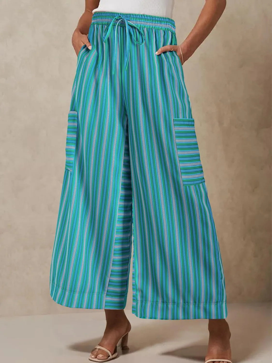 Contrast Striped Wide leg Pants - Roe Creation