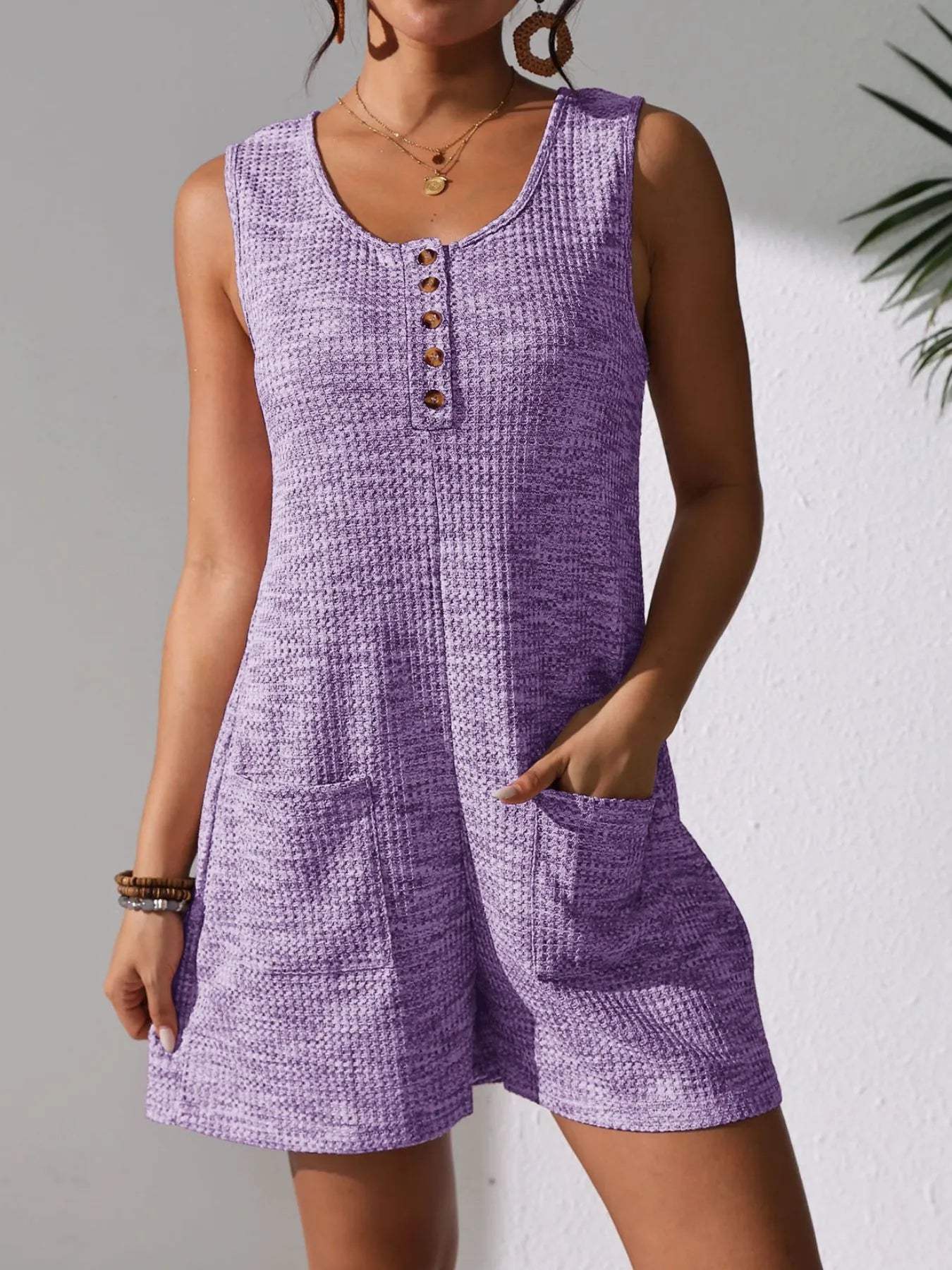 Full Size Button Front Romper with Pockets Plus Size - Roe Creation