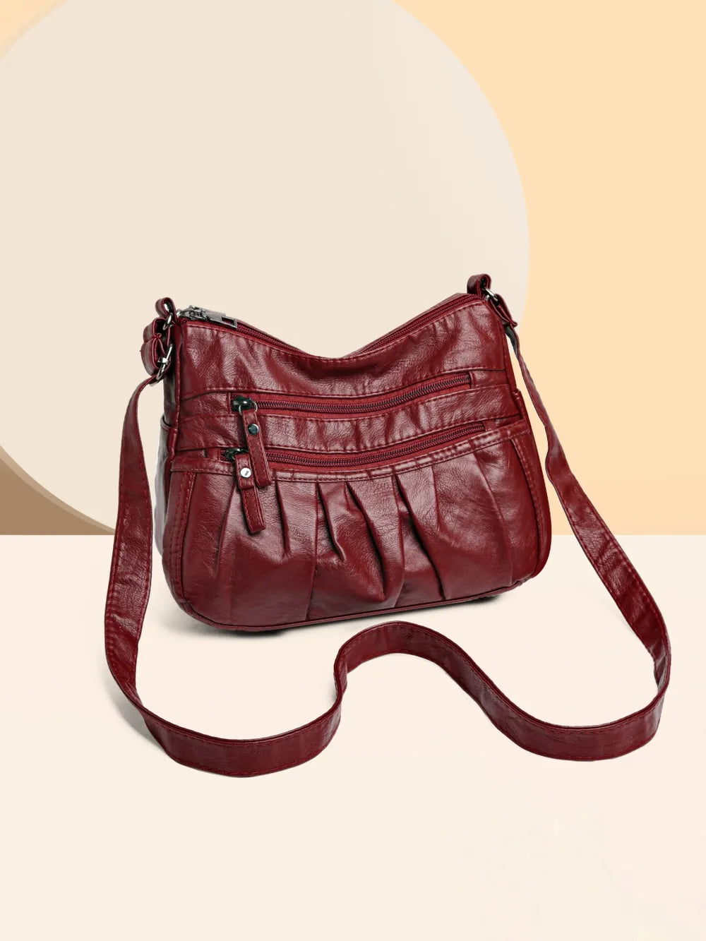 PU Leather Ruched Adjustable Strap Shoulder Bag - Roe Creation