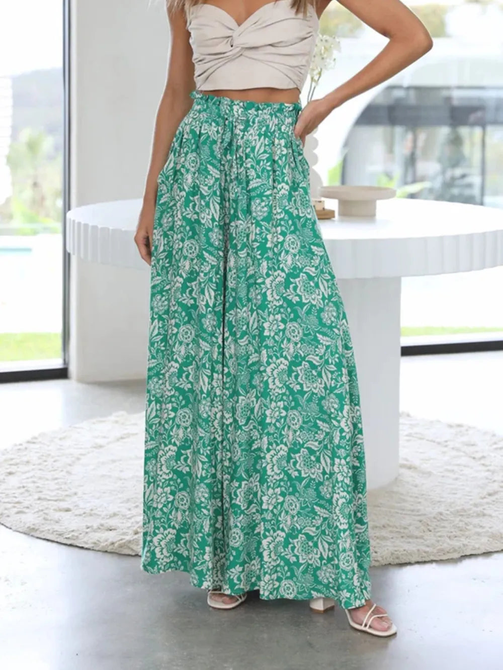 Printed Wide Leg Pants - Roe Creation