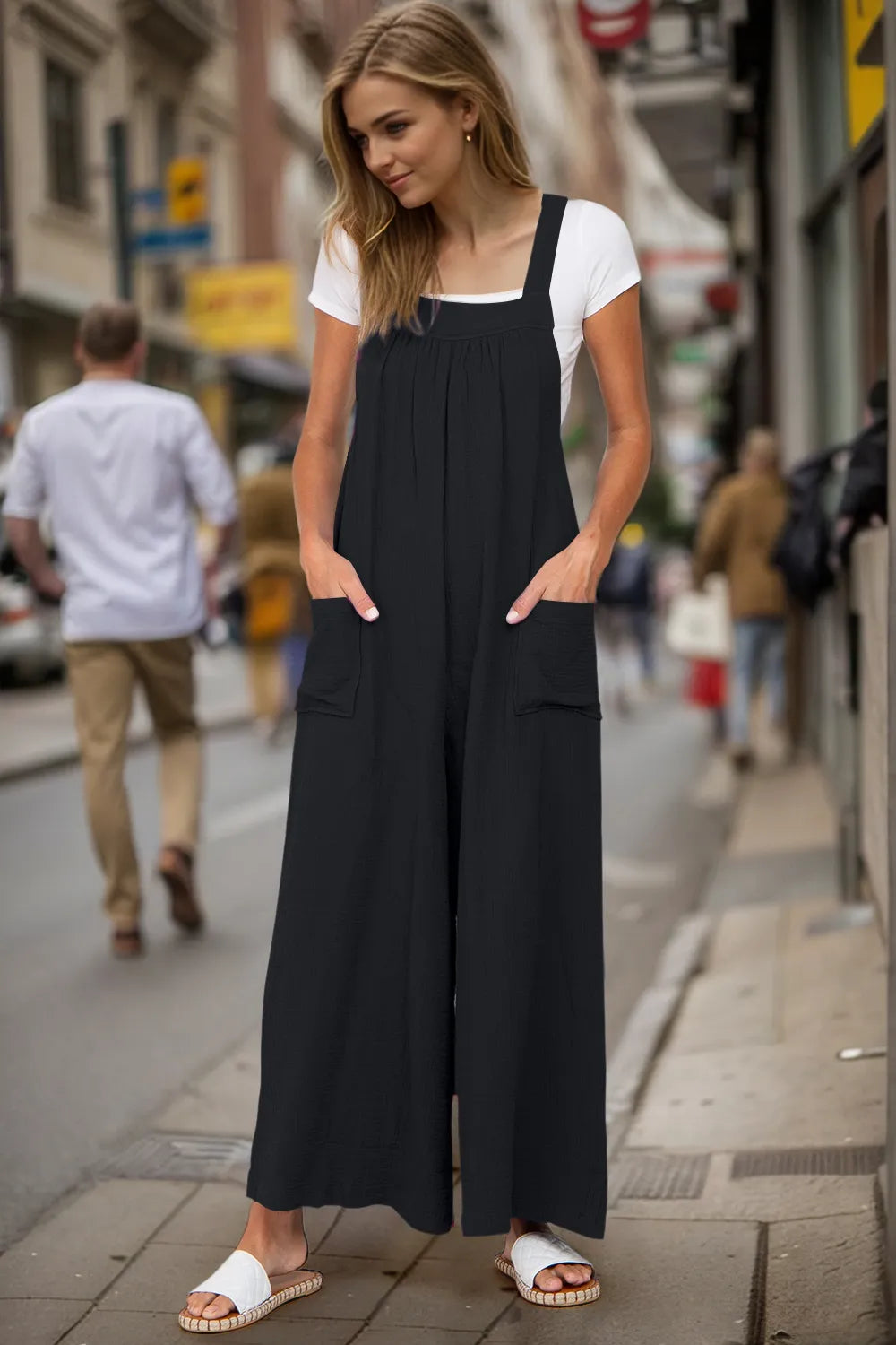 Double Take Full Size Wide Leg Overalls with Pockets - Roe Creation