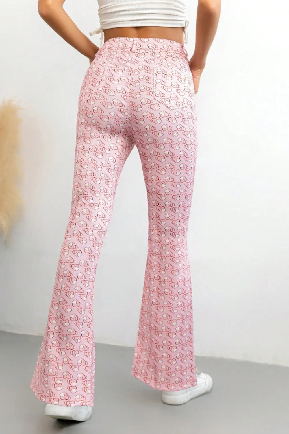 Printed High Waist Flare Pants with Functional Pockets – Women’s Trendy Trousers - Roe Creation