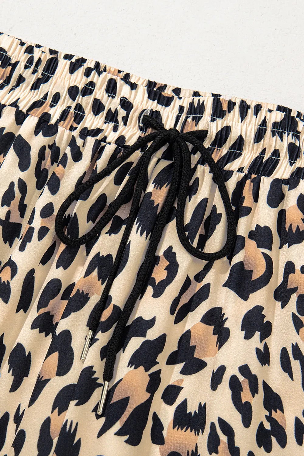 Parchment Leopard Drawstring Flowy Wide Leg Pants - Roe Creation