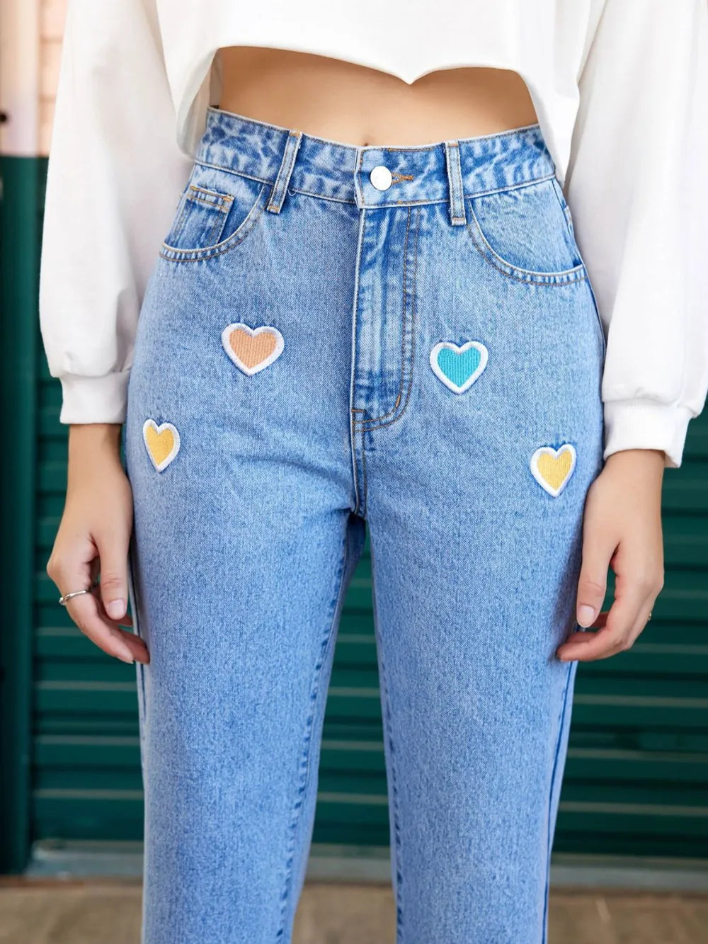 Heart Straight Leg Jeans with Pockets - Roe Creation