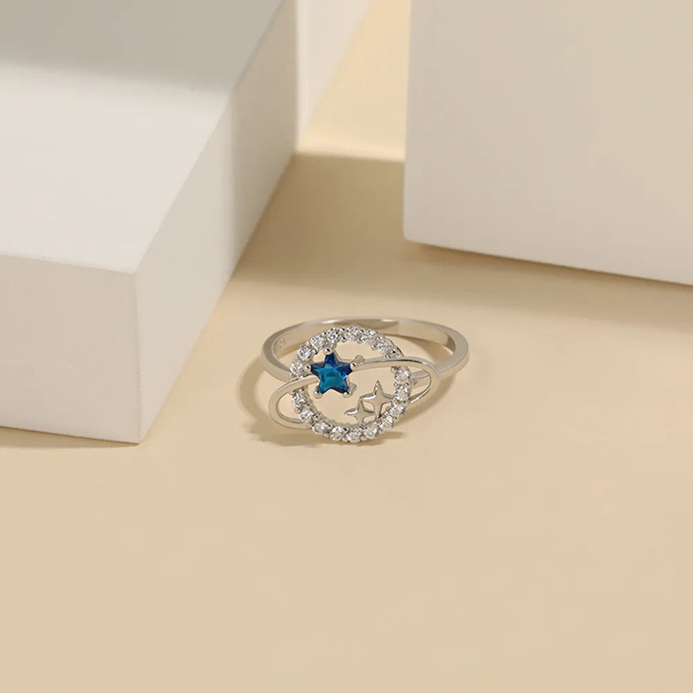 Planet Shape Inlaid Zircon 925 Sterling Silver Ring - Roe Creation