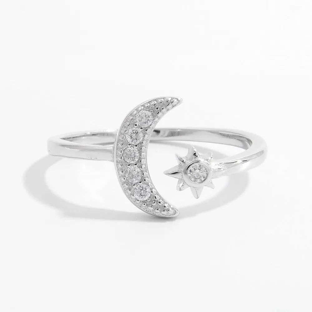 925 Sterling Silver Moon Open Ring - Roe Creation