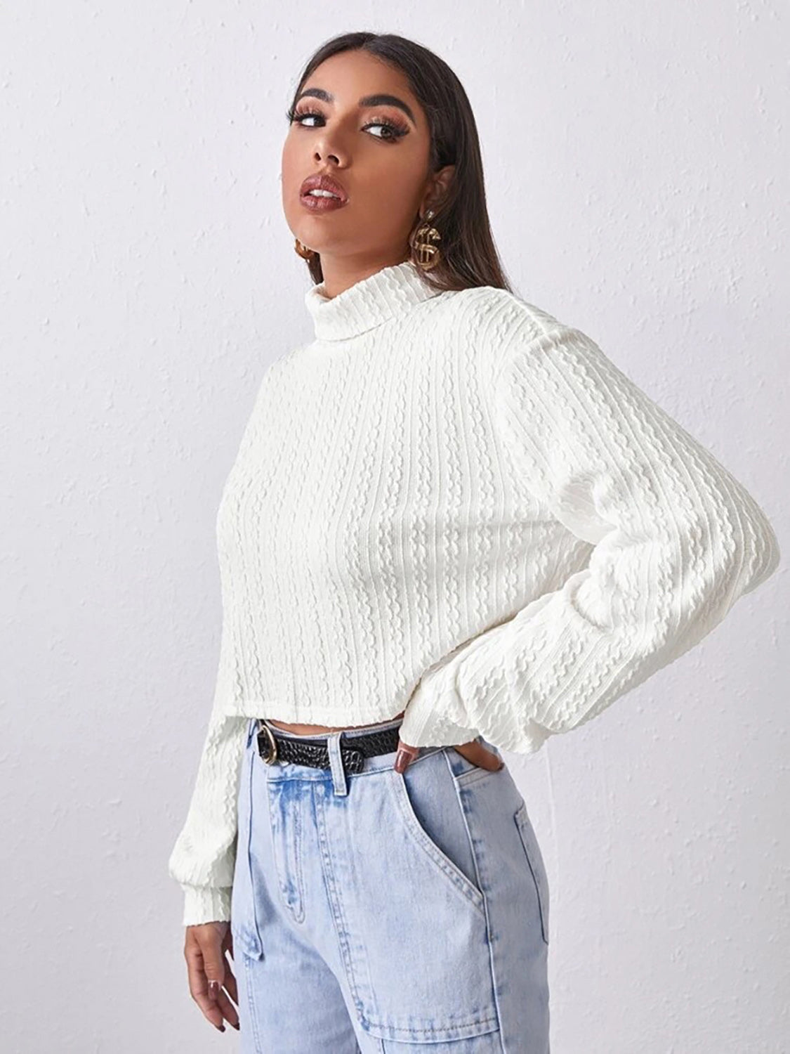 Classic Turtleneck Long Sleeve Top – Women's Fitted Winter Shirt - Roe Creation