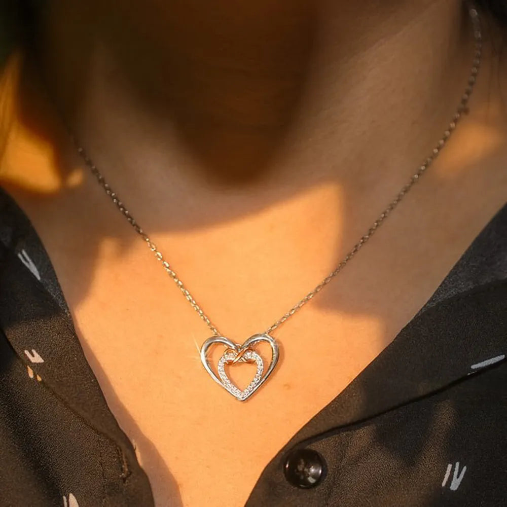 Heart Shape Inlaid Zircon 925 Sterling Silver Necklace - Roe Creation