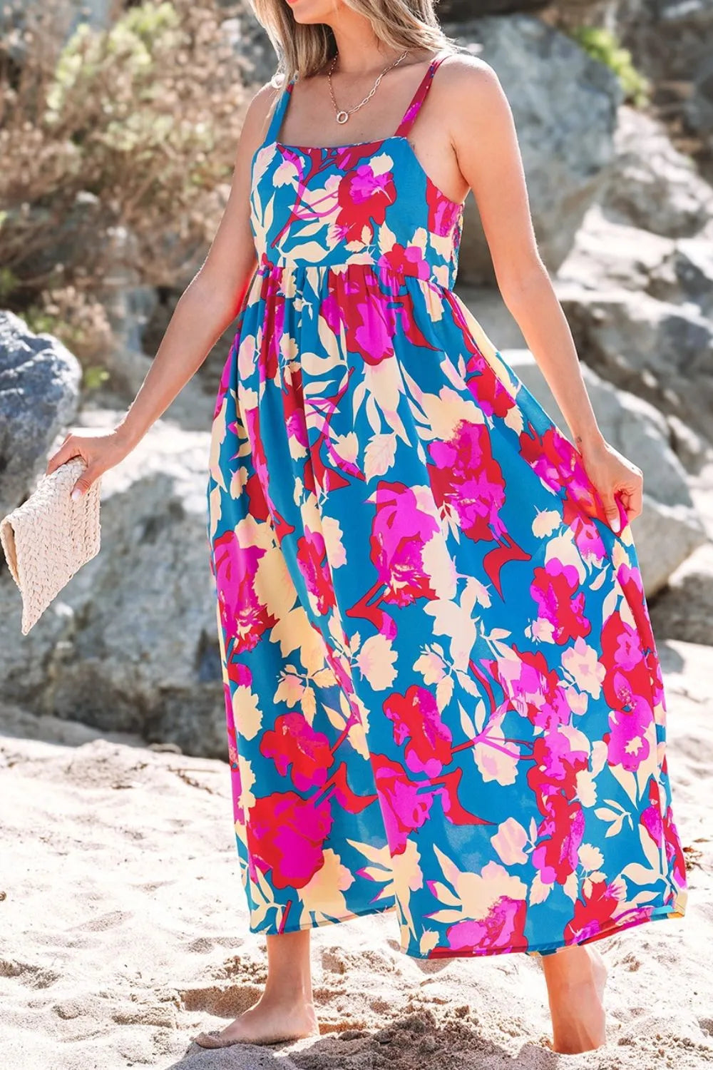 Floral Square Neck Cami Dress with Pockets – Summer Casual Style - Roe Creation