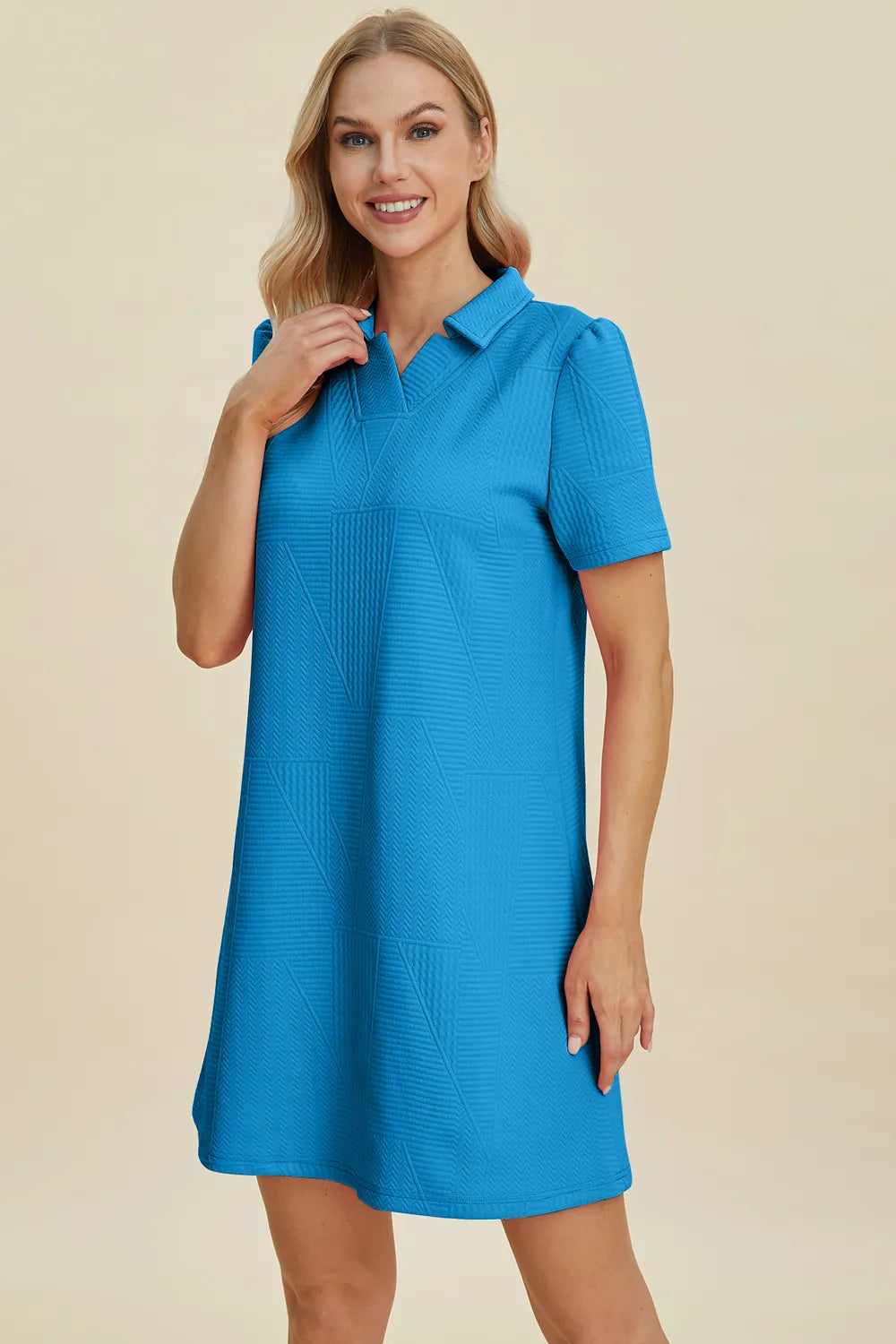 Double Take Full Size Texture Short Sleeve Dress - Roe Creation