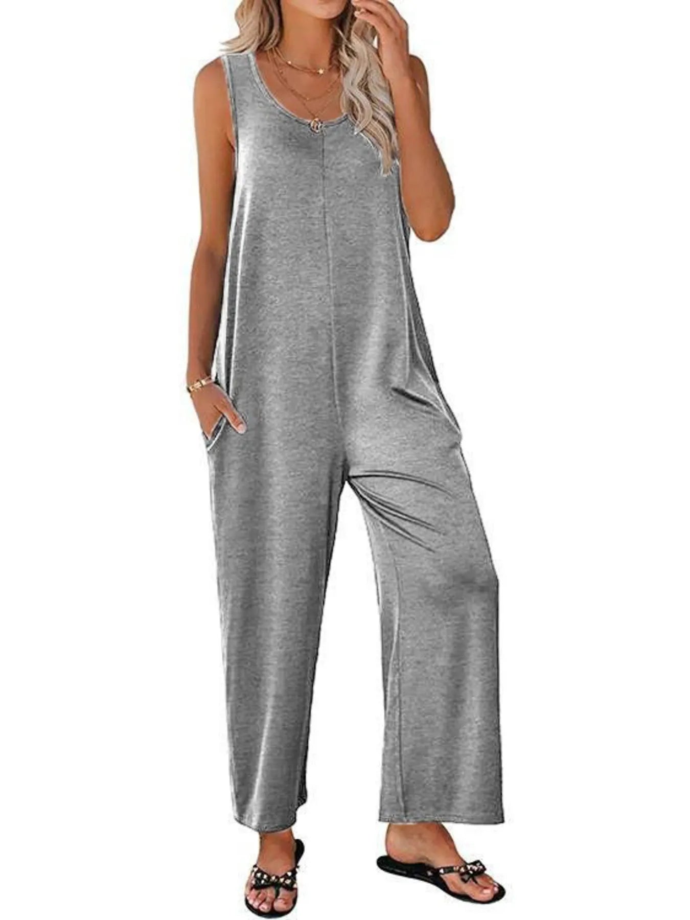 Sleeveless Wide Leg Casual Jumpsuit - Roe Creation