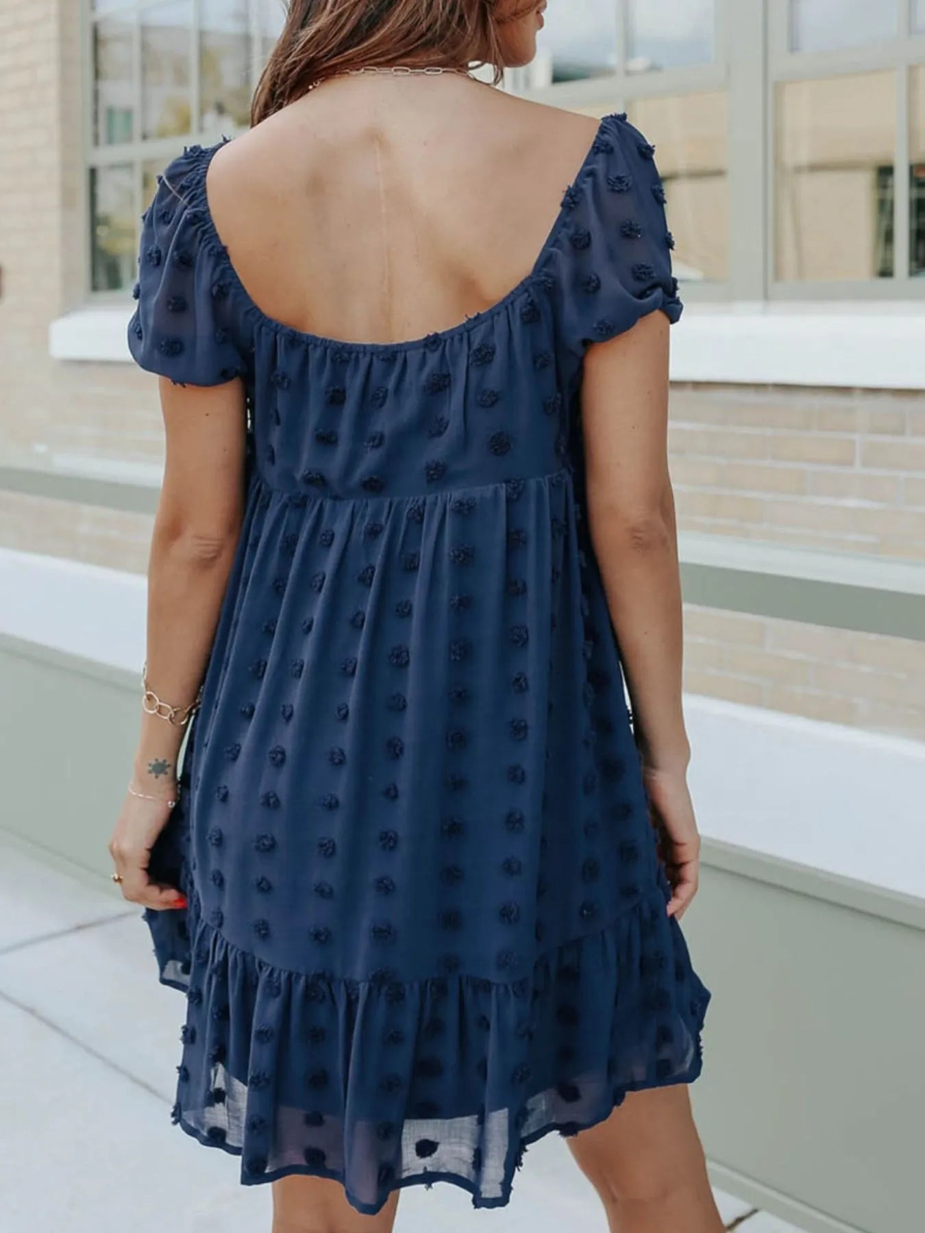 Swiss Dot Square Neck Mini Dress - Roe Creation