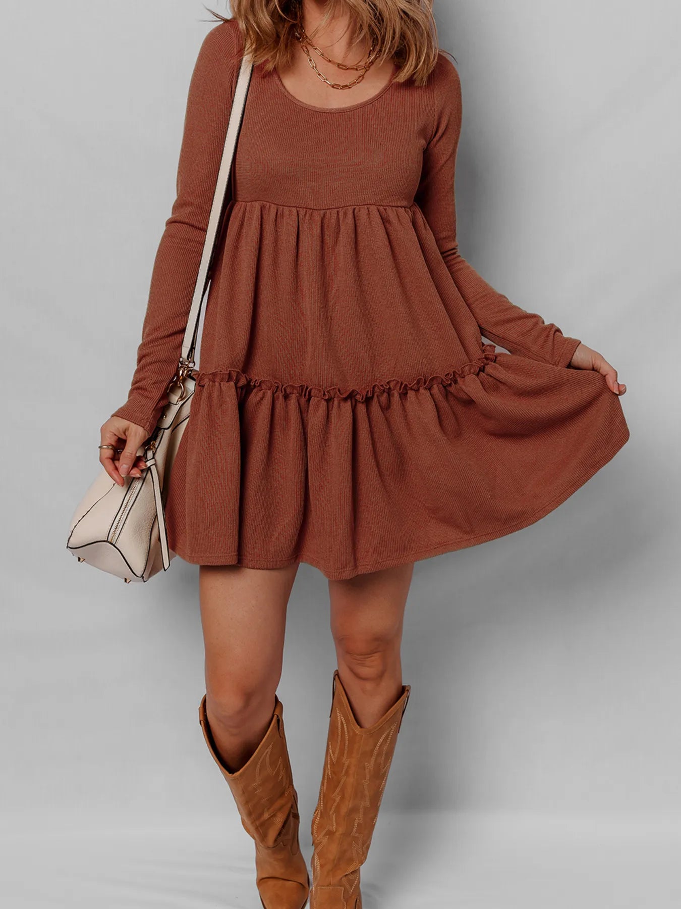 Frill Tiered Long Sleeve Mini Dress - Roe Creation