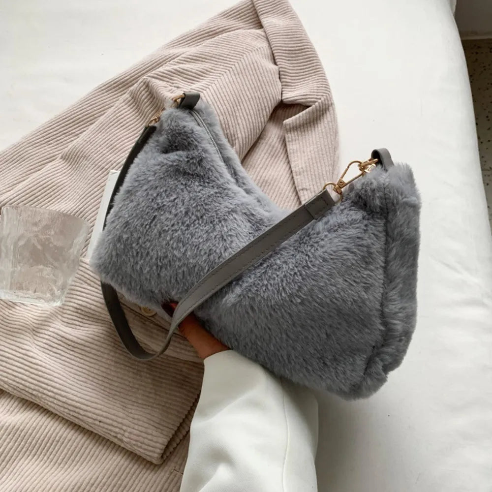 Faux Fur Shoulder Bag with Removable Strap - Roe Creation