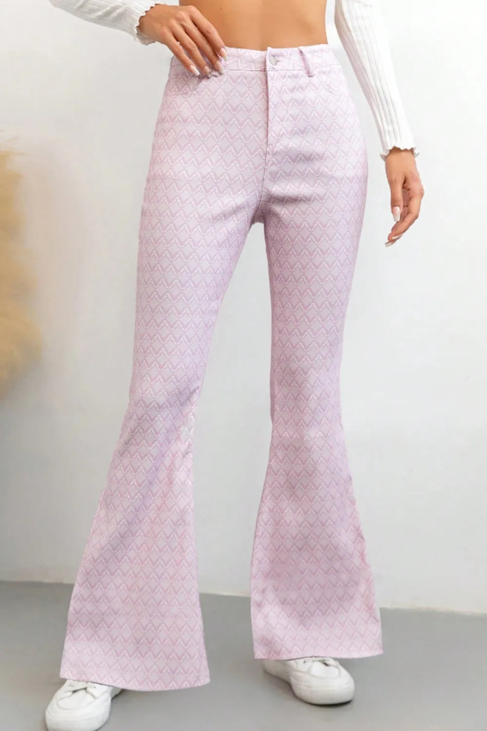 Printed High Waist Flare Pants with Functional Pockets – Women’s Trendy Trousers - Roe Creation