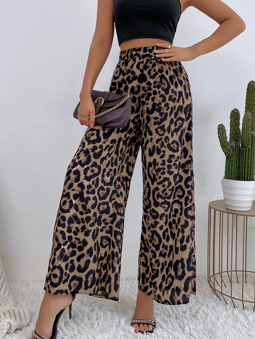 Printed Elastic Waist Wide Leg Pants - Roe Creation