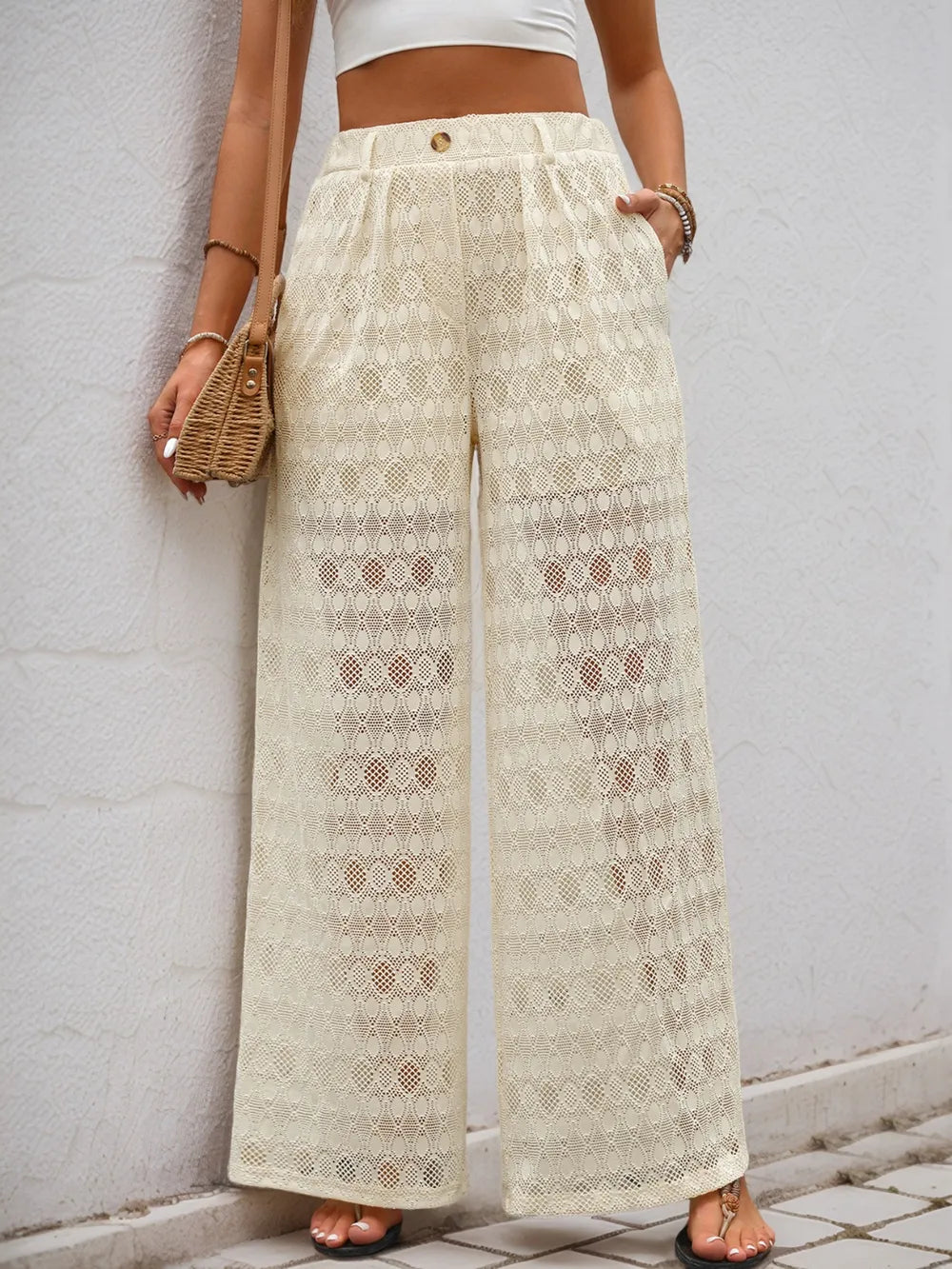 Decorative Button Wide Leg Pants - Roe Creation