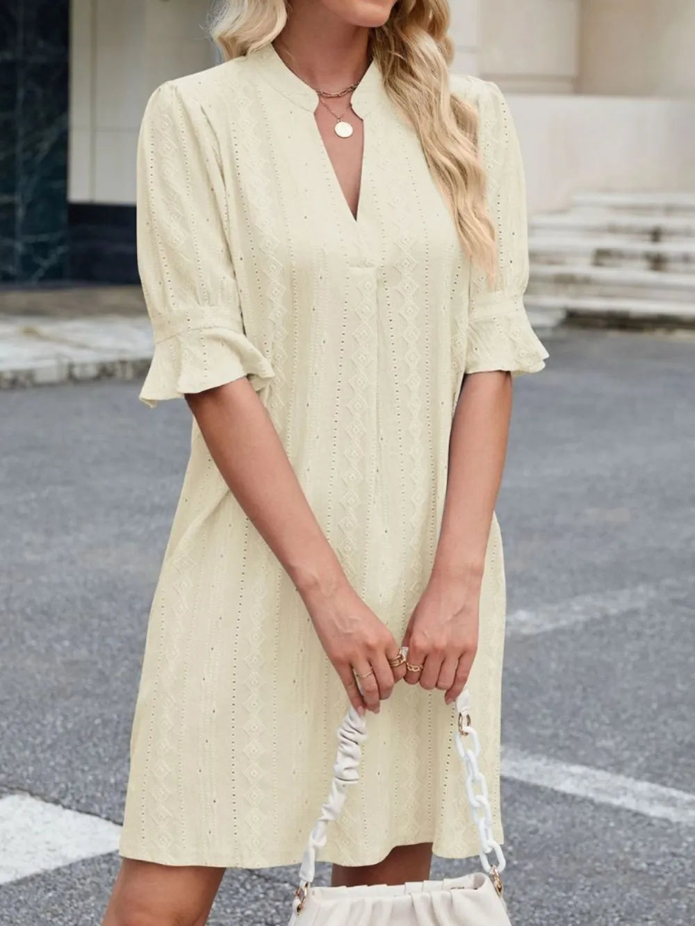 Eyelet Flounce Sleeve Mini Dress - Roe Creation