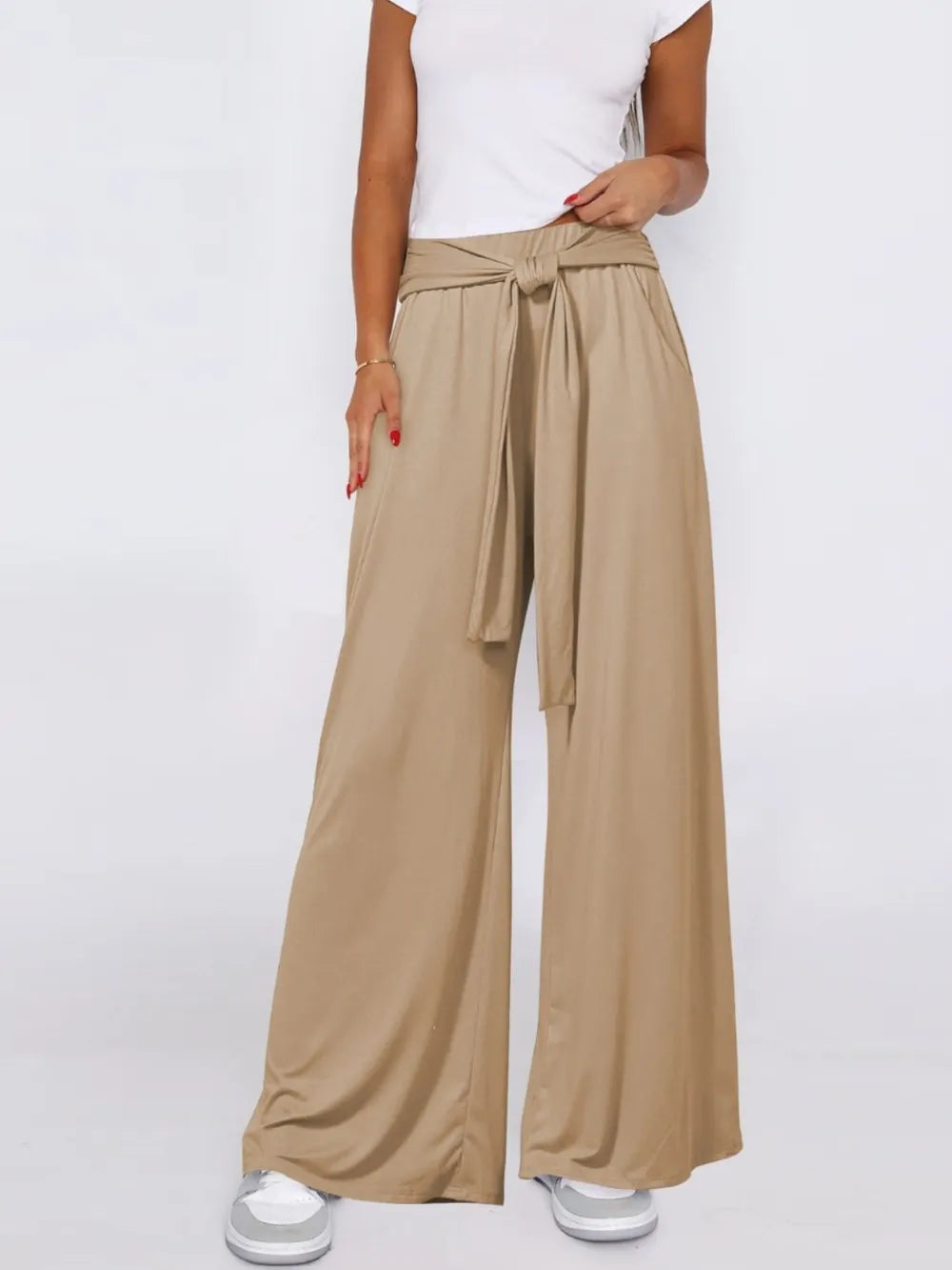 Tied Wide Leg Pants with Pockets - Roe Creation