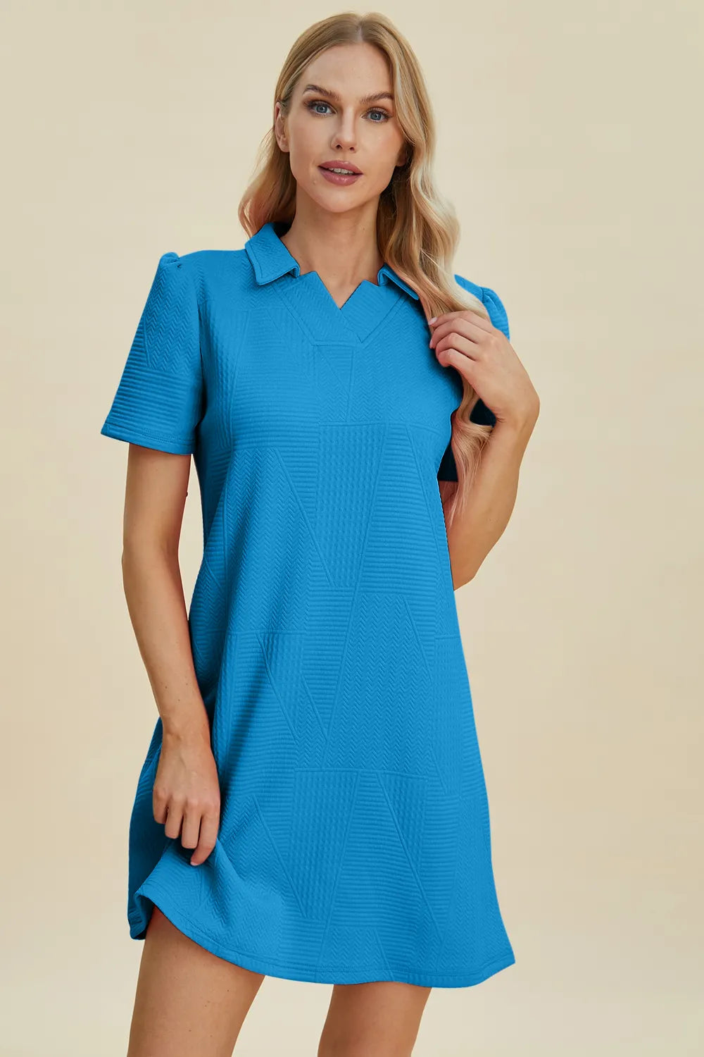 Double Take Full Size Texture Short Sleeve Dress - Roe Creation