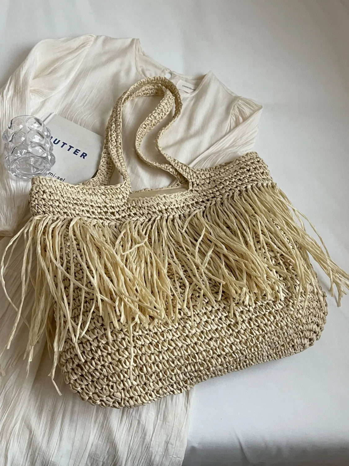 Bohemian Straw Fringe Hobo Handbag - Roe Creation