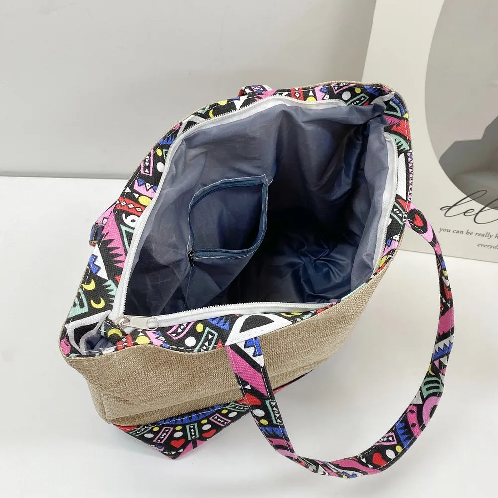 Medium Tote Bag with Ethnic Pattern Details - Roe Creation