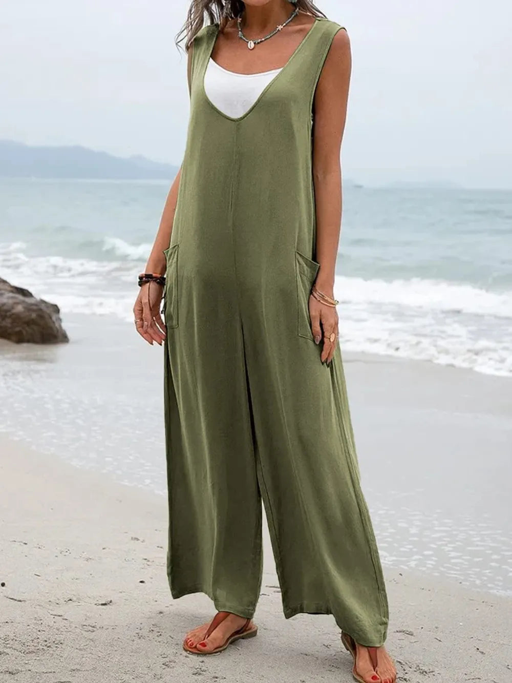 Full Size Wide Strap Jumpsuit with Pockets - Roe Creation