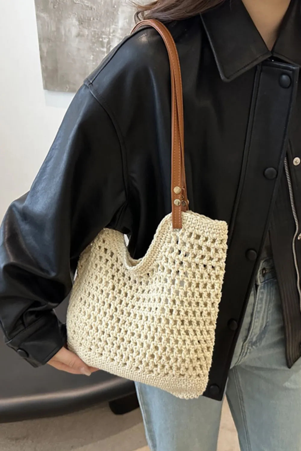 Openwork Woven Tote Bag - Roe Creation