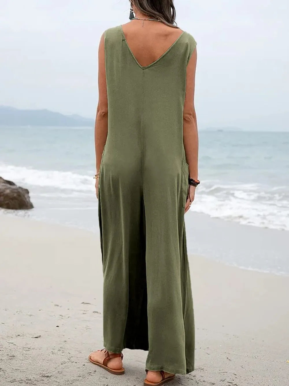 Full Size Wide Strap Jumpsuit with Pockets - Roe Creation