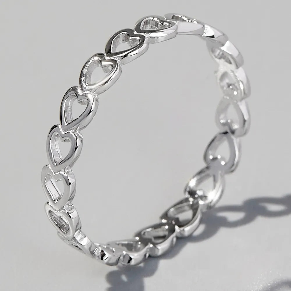 925 Sterling Silver Heart Link Ring - Roe Creation