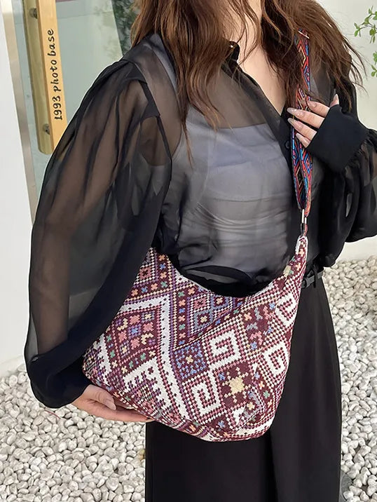 Ethnic Pattern Crossbody Bag with Adjustable Strap - Roe Creation