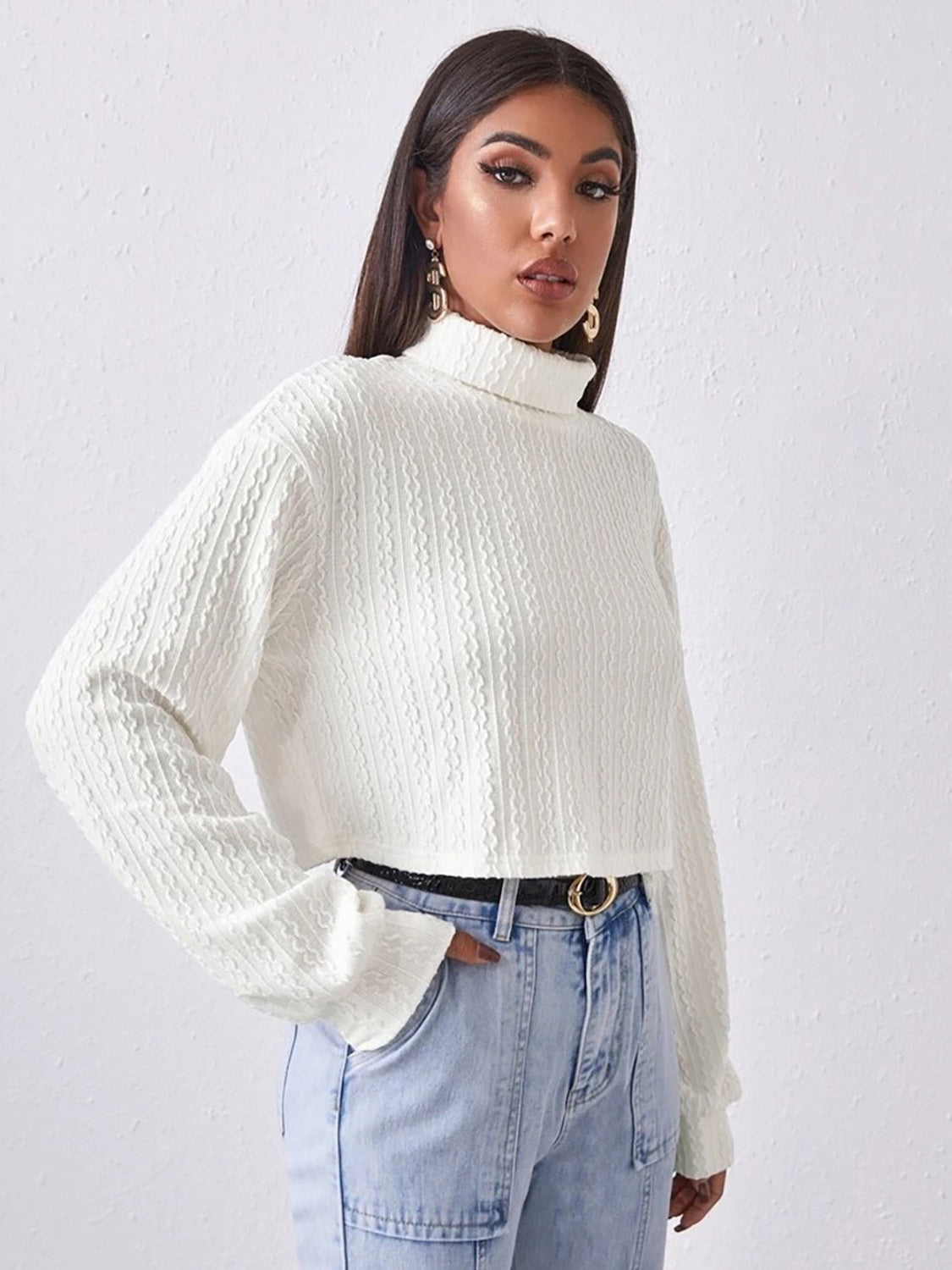 Classic Turtleneck Long Sleeve Top – Women's Fitted Winter Shirt - Roe Creation