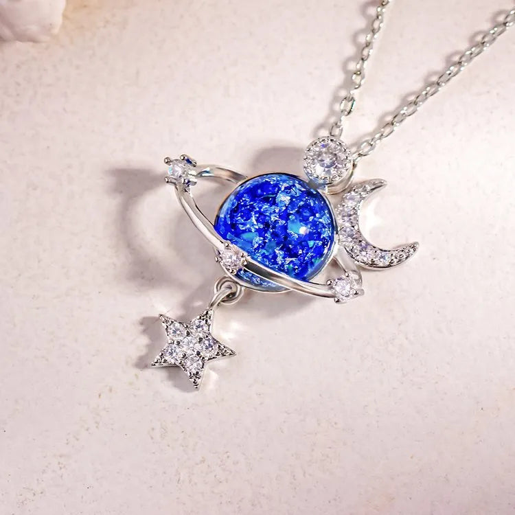 Starry Sky Inlaid Zircon Moon Star Necklace - Roe Creation