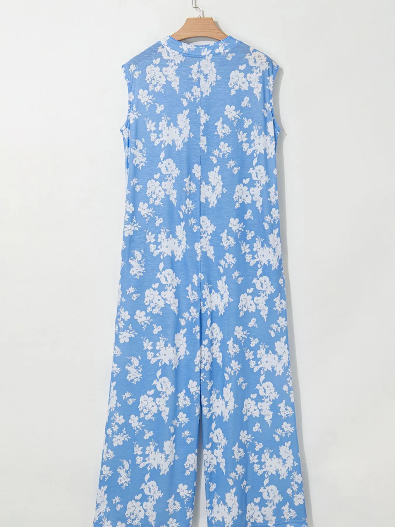 Printed Button-Front Wide Leg Jumpsuit - Roe Creation