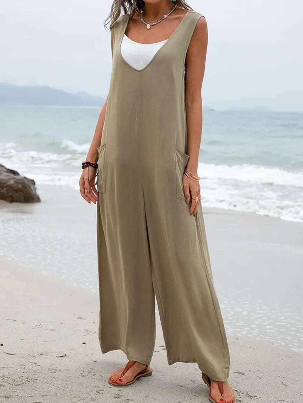 Full Size Wide Strap Jumpsuit with Pockets - Roe Creation