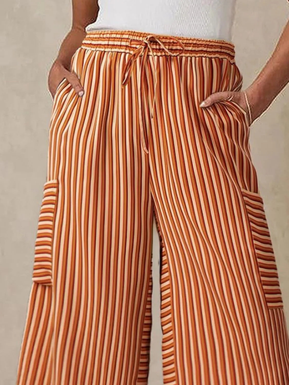Contrast Striped Wide leg Pants - Roe Creation