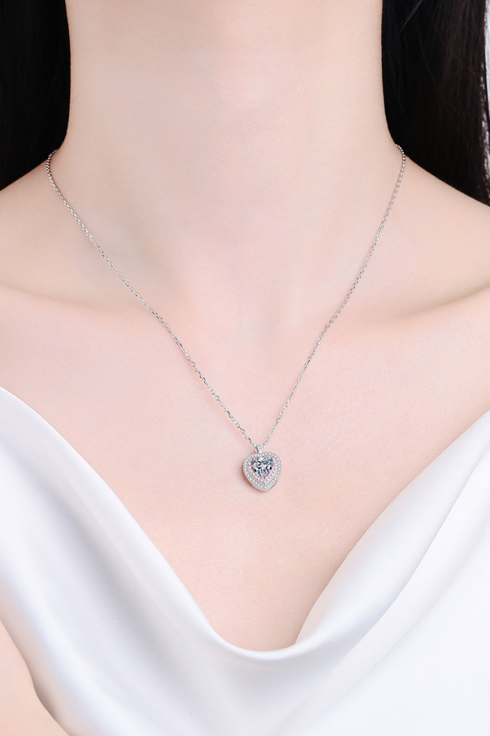 925 Sterling Silver 1 Carat Moissanite Heart Pendant Necklace - Roe Creation