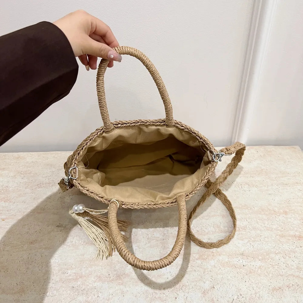 Braided Strap Paper Weave Shoulder Bag - Roe Creation
