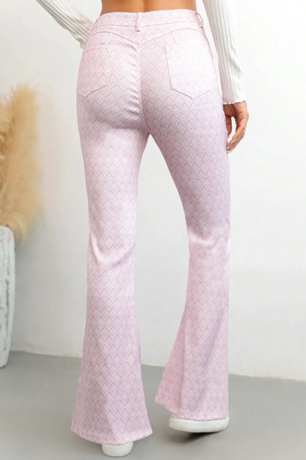 Printed High Waist Flare Pants with Functional Pockets – Women’s Trendy Trousers - Roe Creation