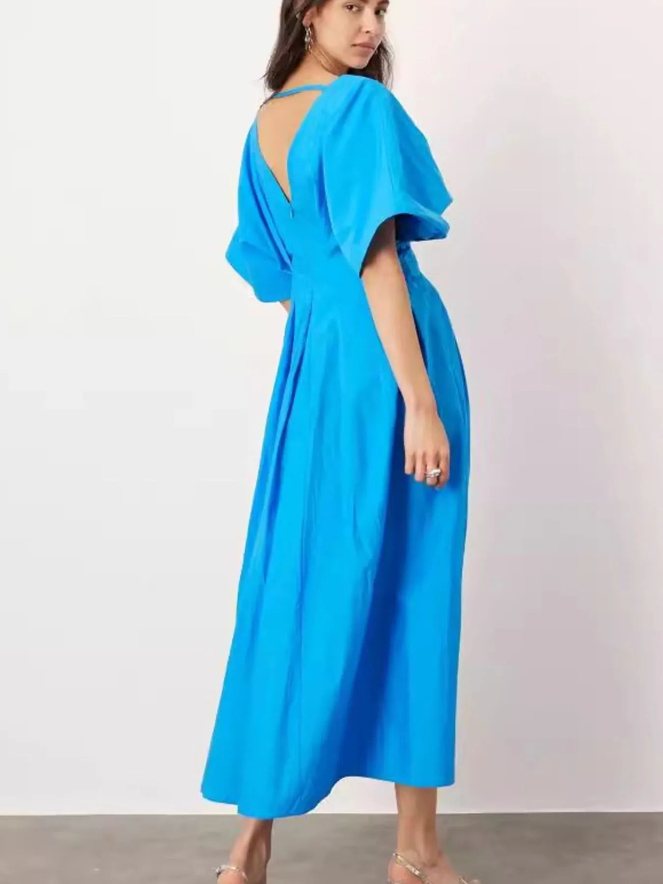 V-Neck Half Sleeve Midi Dress - Roe Creation