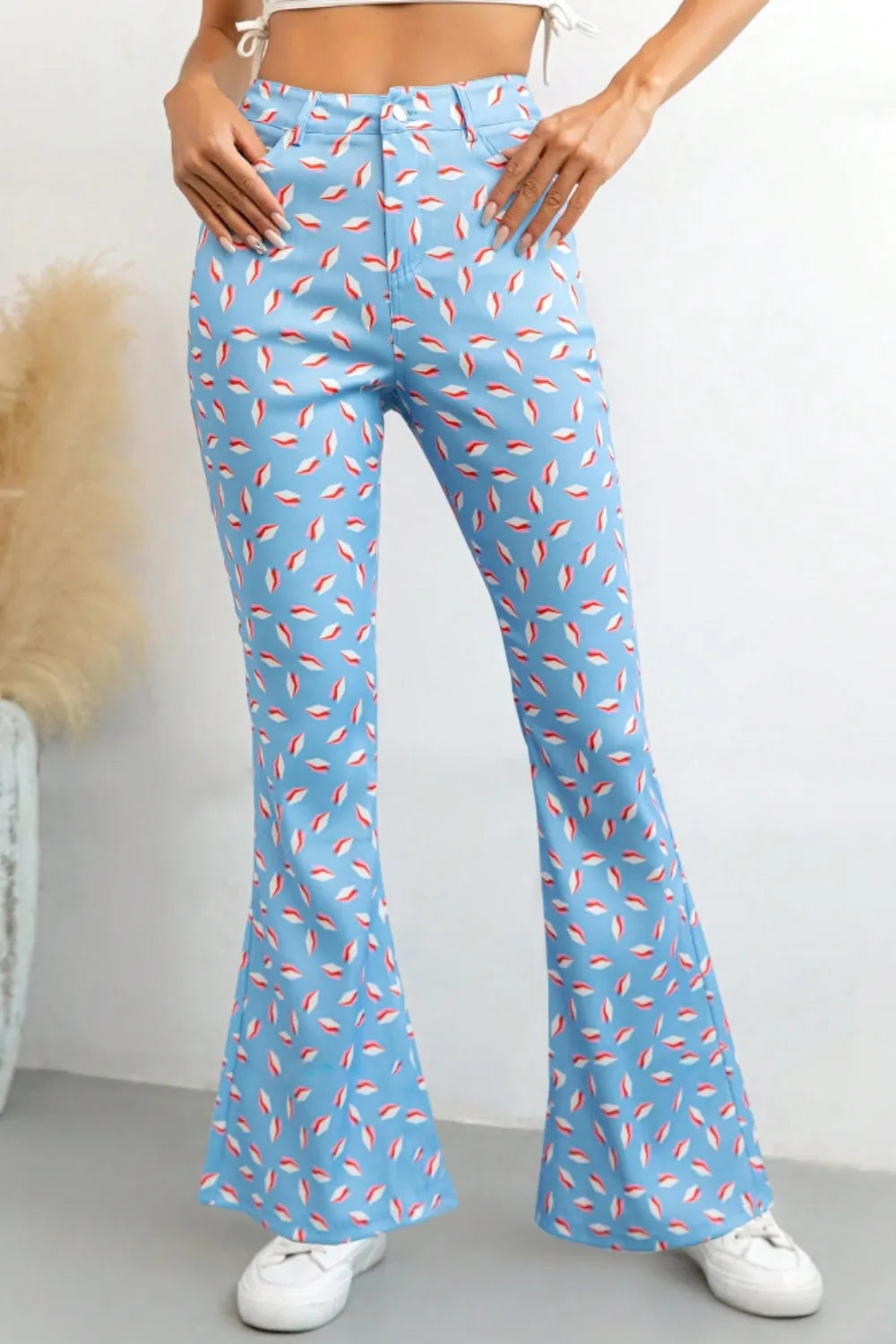 Printed High Waist Flare Pants with Functional Pockets – Women’s Trendy Trousers - Roe Creation