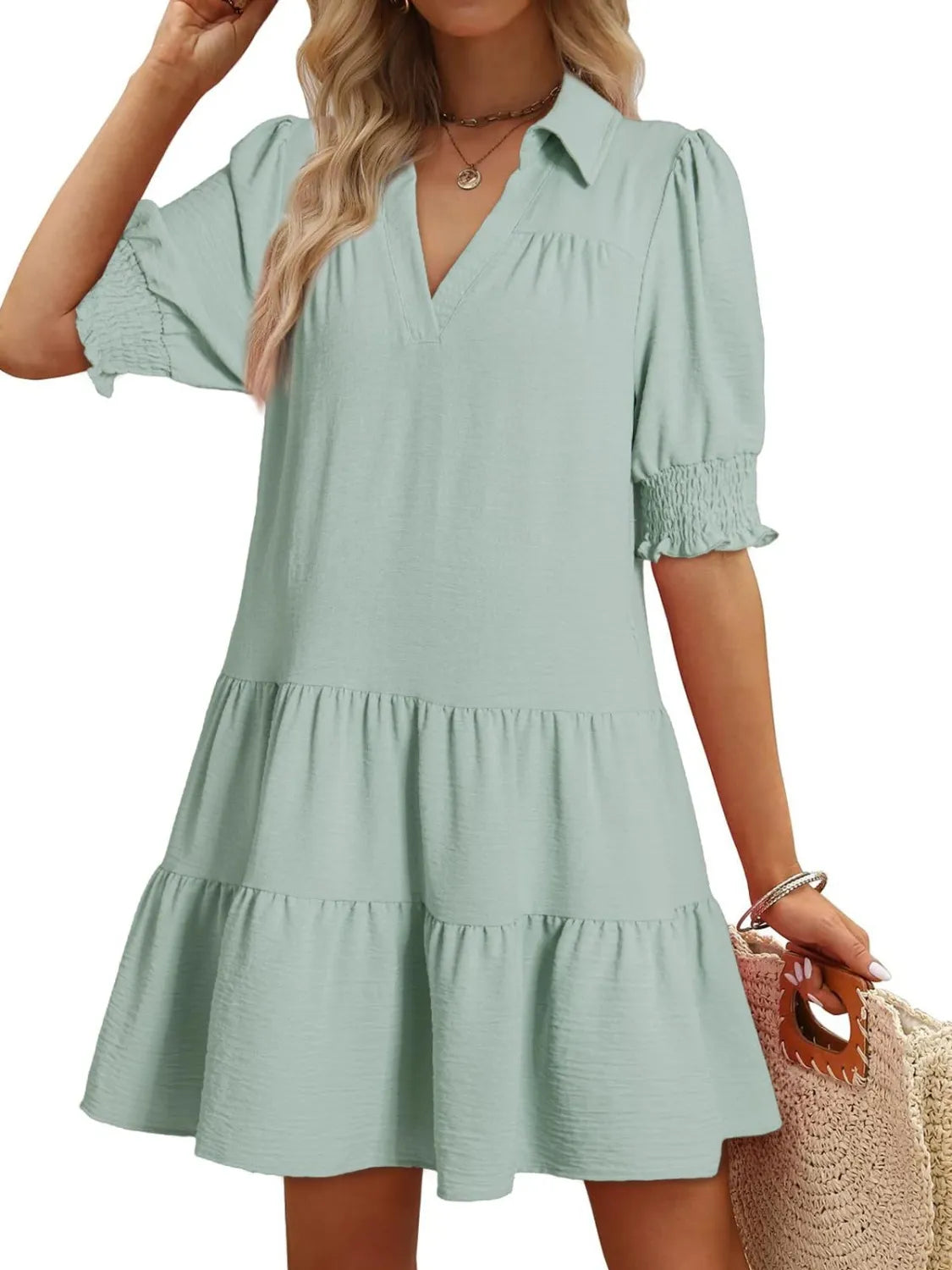 Johnny Collar Short Sleeve Mini Dress - Roe Creation